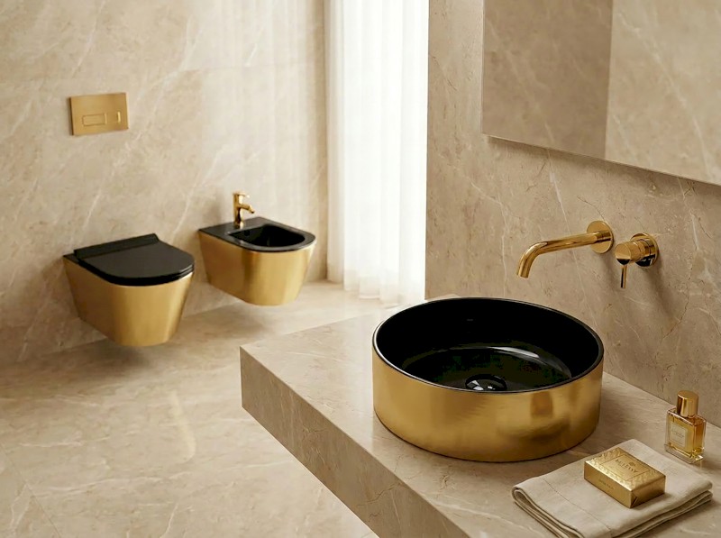 KUBE X závěsná WC mísa GeniusFlush, 36x55cm, černá/zlatá 941351