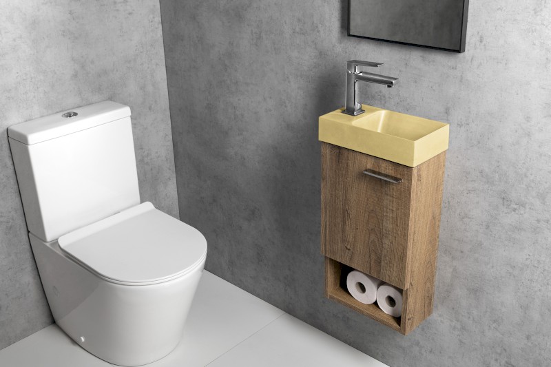 PICCOLINO betonové umývátko 30,8x17cm, baterie vlevo, žlutá mat PK30022