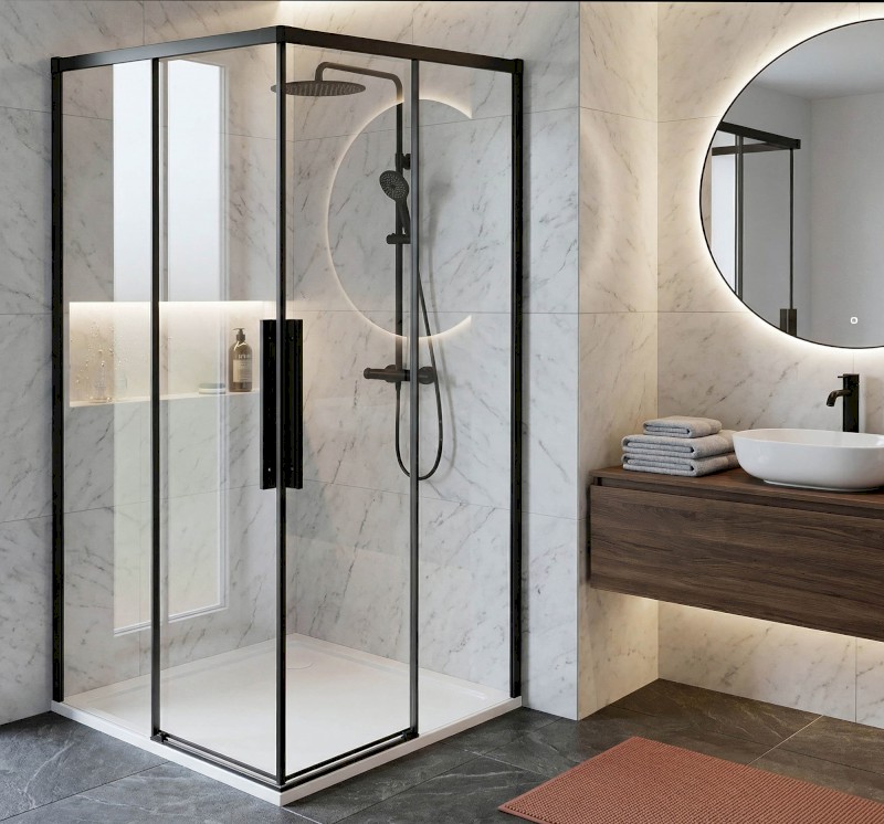 LUXOR BLACK sprchové dveře pro rohový vstup 900mm, čiré sklo GU2190B