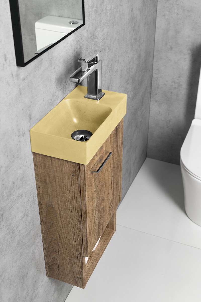PICCOLINO betonové umývátko 30,8x17cm, baterie vpravo, žlutá mat PK30522