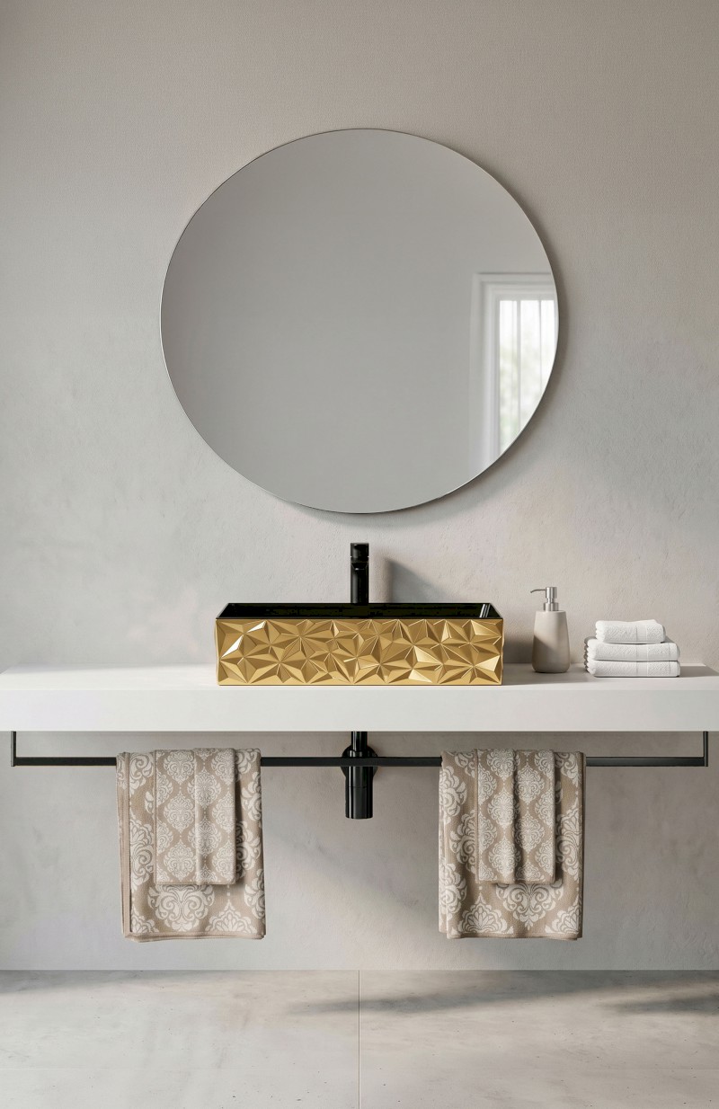 KUBE X DIAMANT keramické umyvadlo na desku, 60x37cm, černá/zlatá 944151