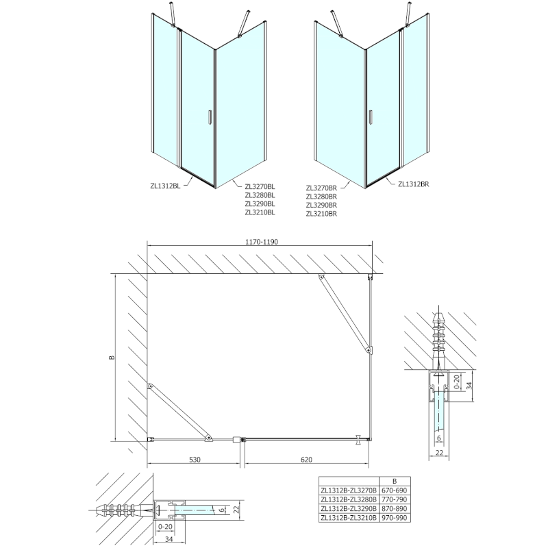 ZOOM BLACK sprchové dveře 1200mm, čiré sklo ZL1312B