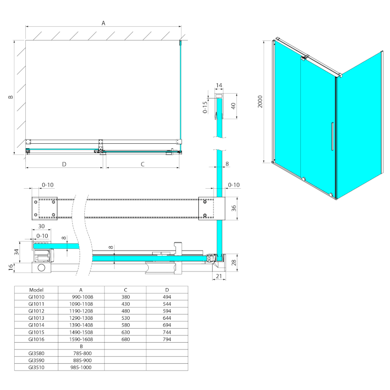 SPIRIT sprchové dveře 1000mm, čiré sklo GI1010