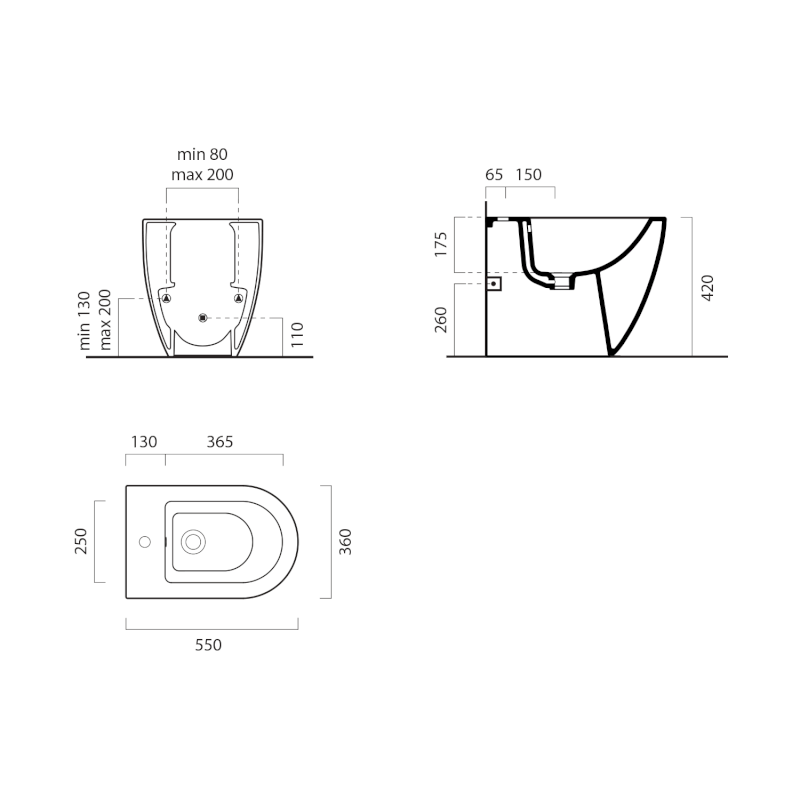 ALTACERAMICA bidet stojící, 36x55cm, mramor/černá mat AC20436
