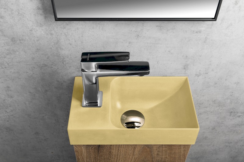 PICCOLINO betonové umývátko 30,8x17cm, baterie vlevo, žlutá mat PK30022