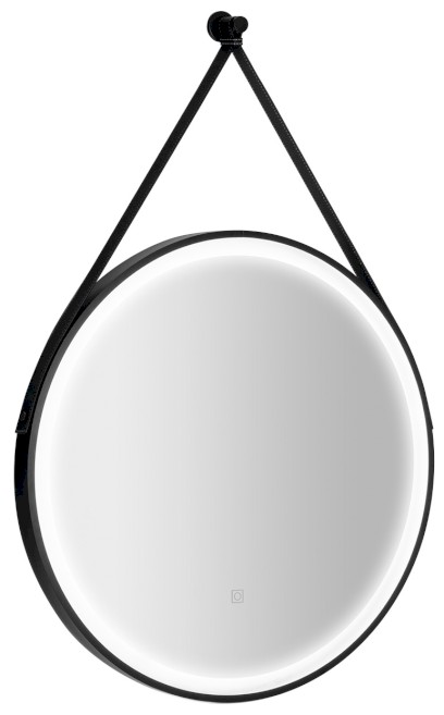 STAGO kulaté zrcadlo s LED osvětlením ø 60cm, kožený pásek, dotykový senzor, stmívatelné, černá mat SG060