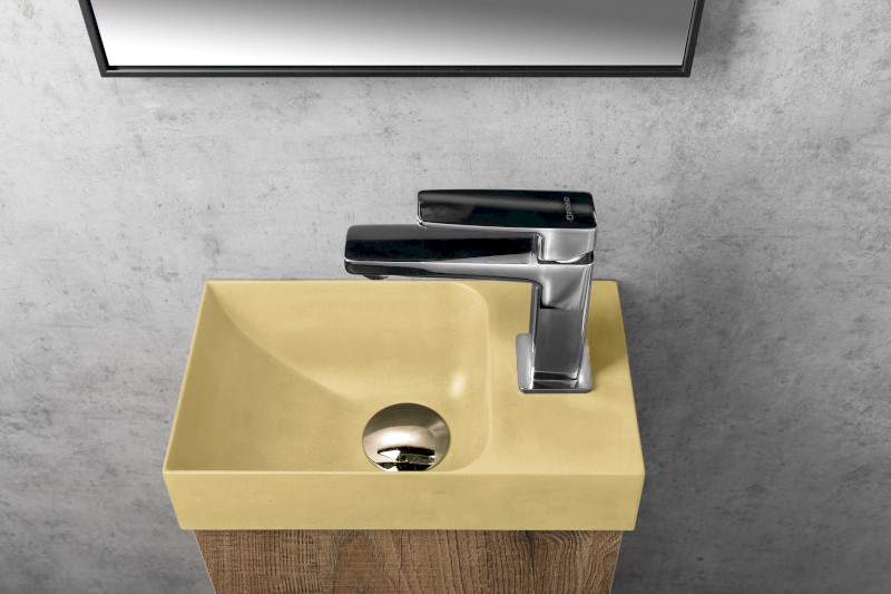 PICCOLINO betonové umývátko 30,8x17cm, baterie vpravo, žlutá mat PK30522