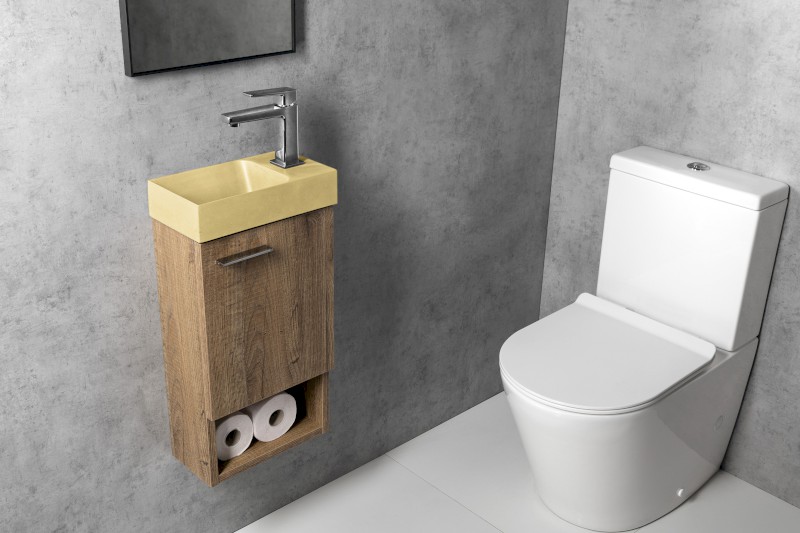 PICCOLINO betonové umývátko 30,8x17cm, baterie vpravo, žlutá mat PK30522