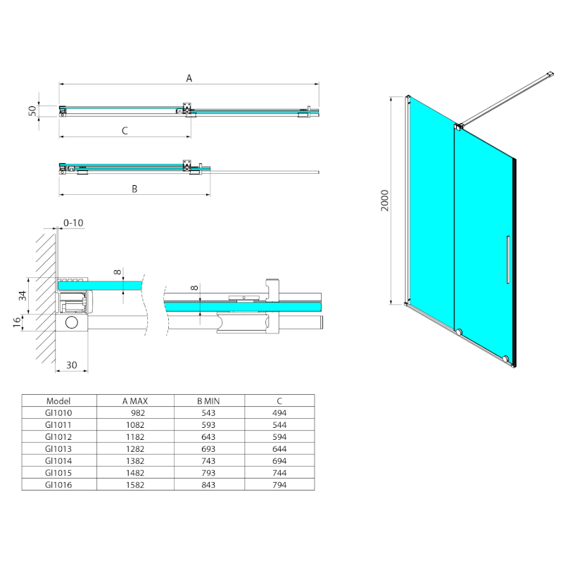 SPIRIT sprchové dveře 1100mm, čiré sklo GI1011