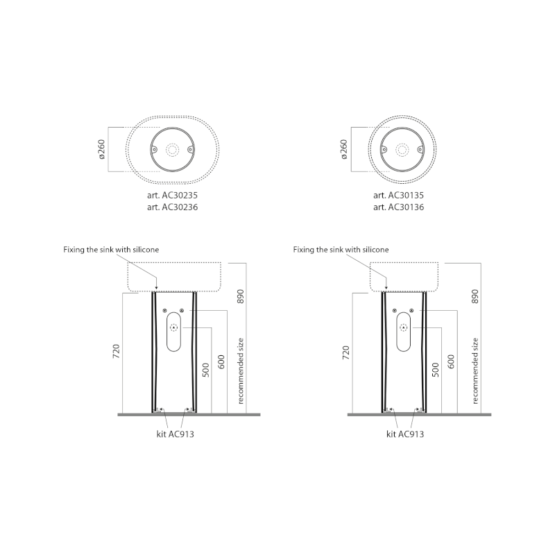 ALTACERAMICA keramický sloup k umyvadlům  AC301/AC302/AC307, mramor/bílá mat AC30335