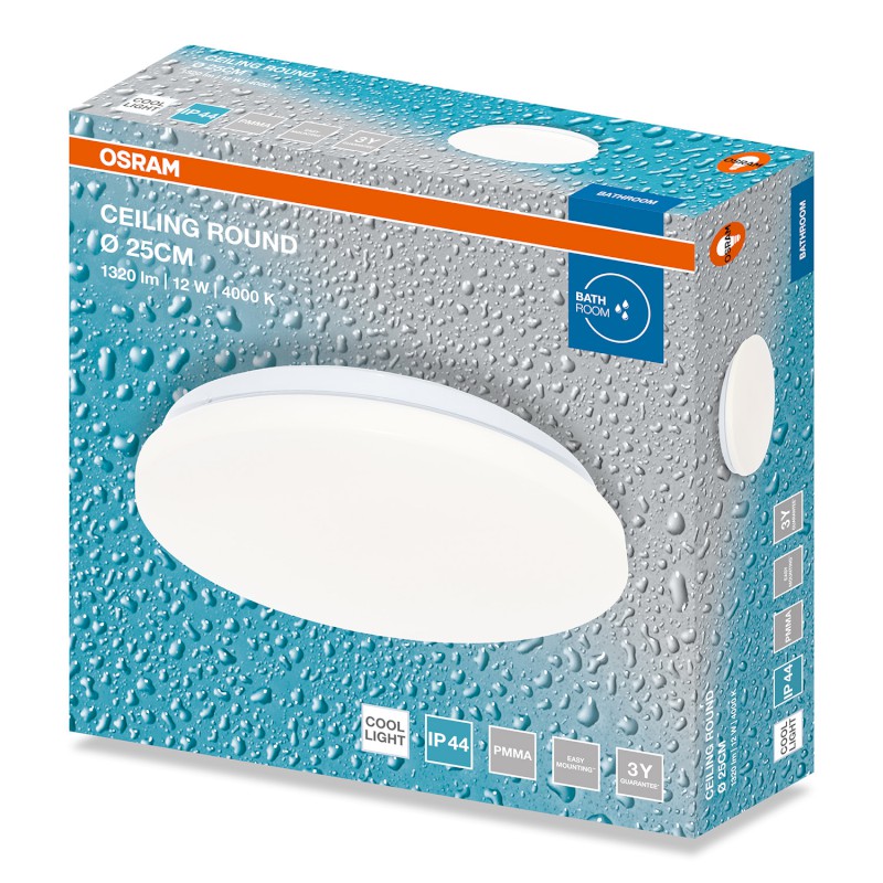 Koupelnové stropní svítidlo, ø 210mm, OSRAM,1320lm, 12W, 4000K, IP44 AC832670055
