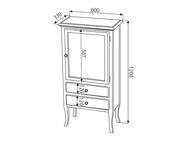 RETRO skříňka 60x120x38cm, starobílá, pravá 1691