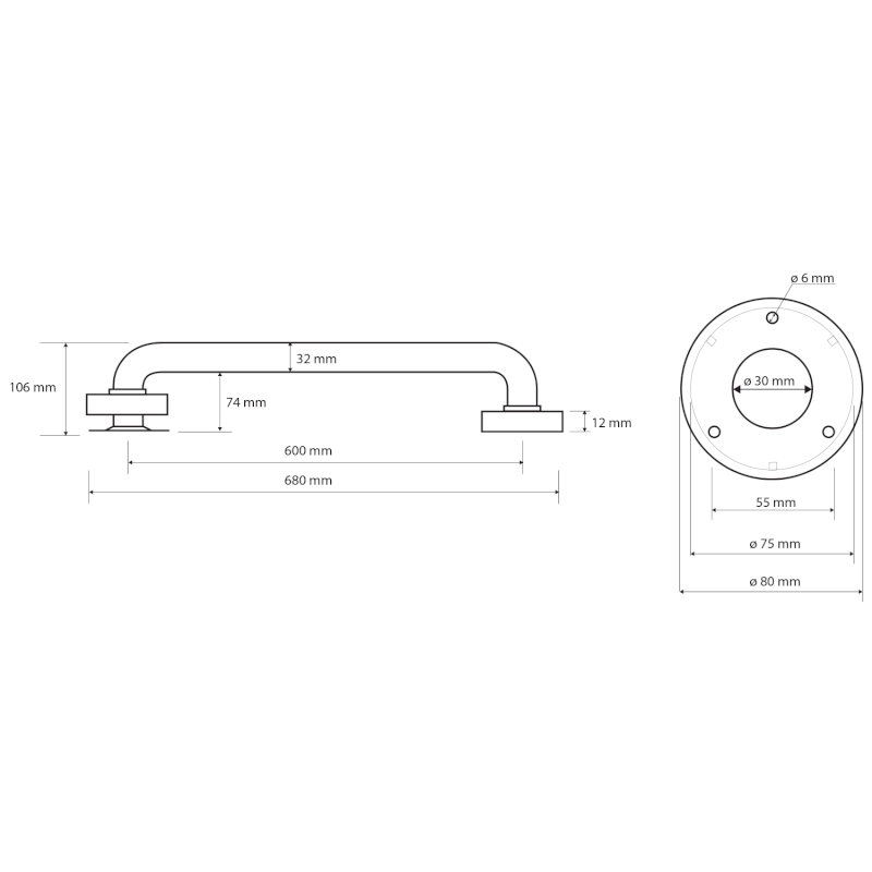 HANDICAP madlo rovné 600mm, černá mat XH512B