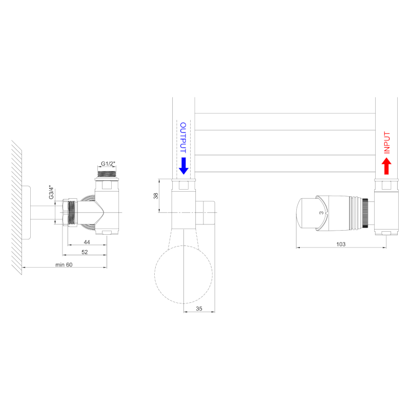 WICHER ECK COMBI připojovací sada termostatická rohová, chrom 600.321.1