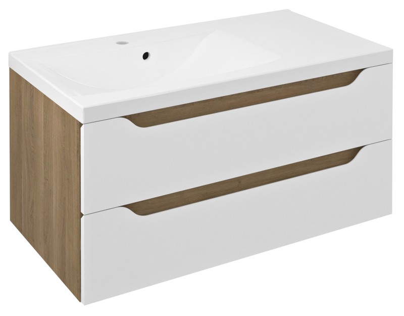 WAVE umyvadlová skříňka 89,7x45x47,8cm, levá, bílá/dub cuneo WA092-3025