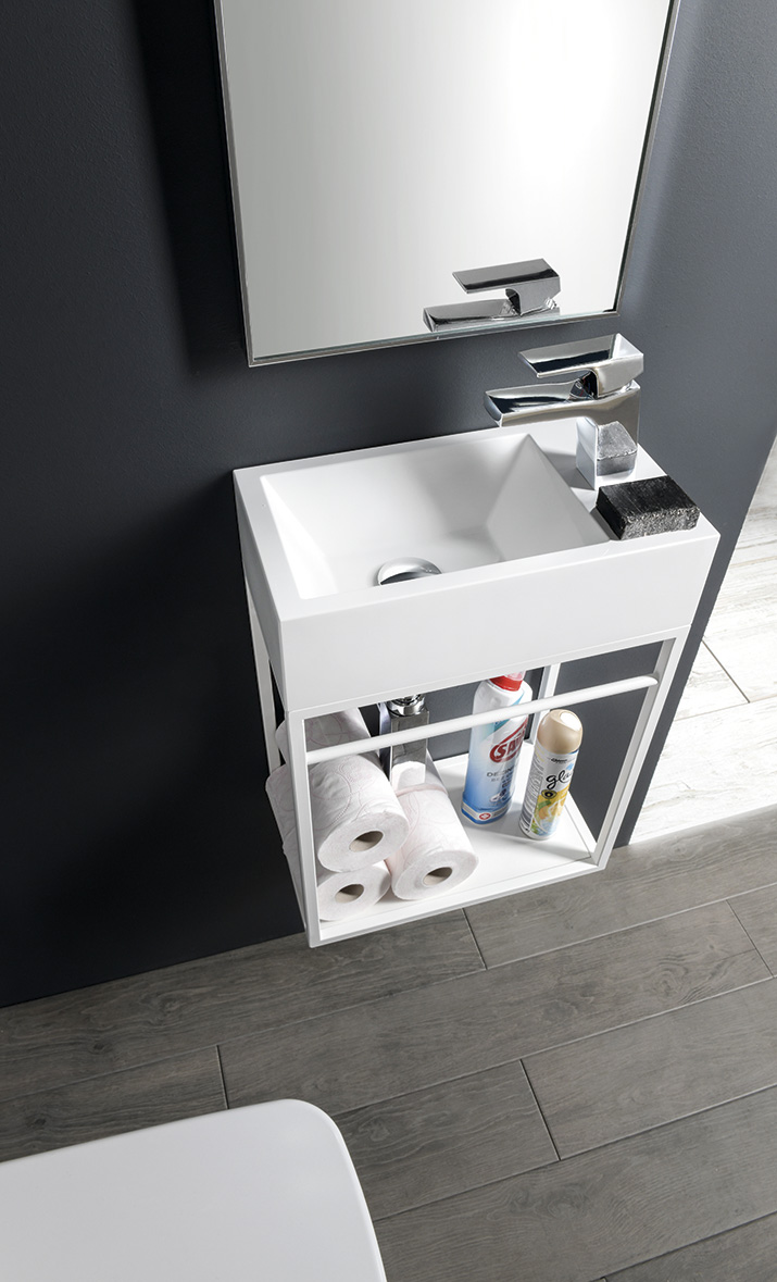 AMAROK umývátko, litý mramor, 40x22cm, baterie vpravo, bílá AR500