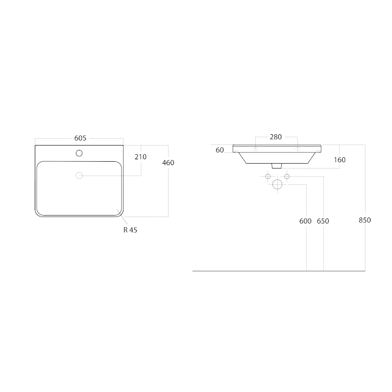 THALIE 60 keramické umyvadlo nábytkové 60x46cm, bílá TH11060