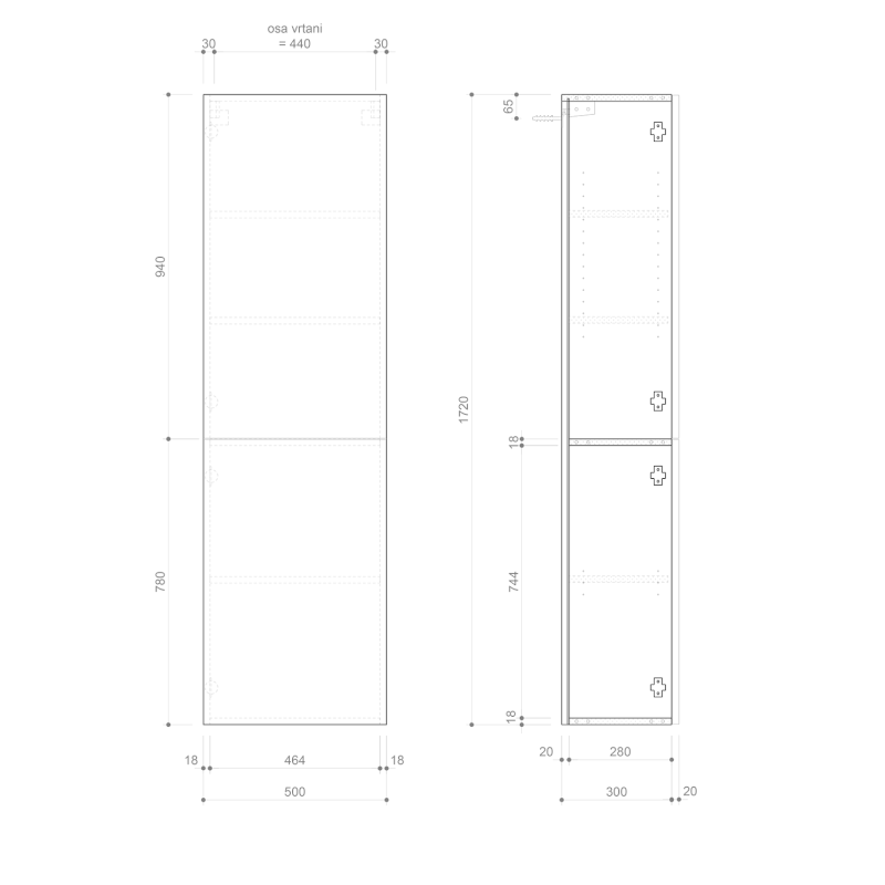 ESPACE skříňka 50x172x32cm, 2x dvířka, levá/pravá, dub polar ESC450-1010