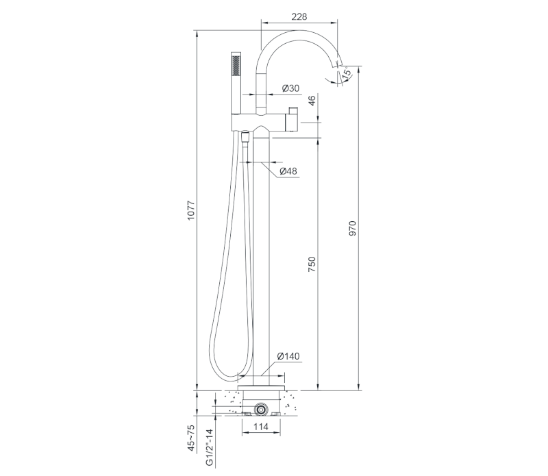 Vanová baterie s připojením do podlahy, černá mat R5018B