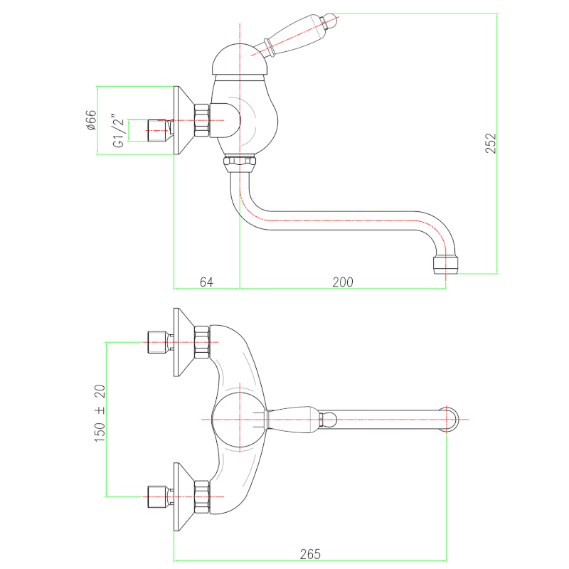 KIRKÉ WHITE nástěnná baterie, bílá páčka, zlato KI15BZ