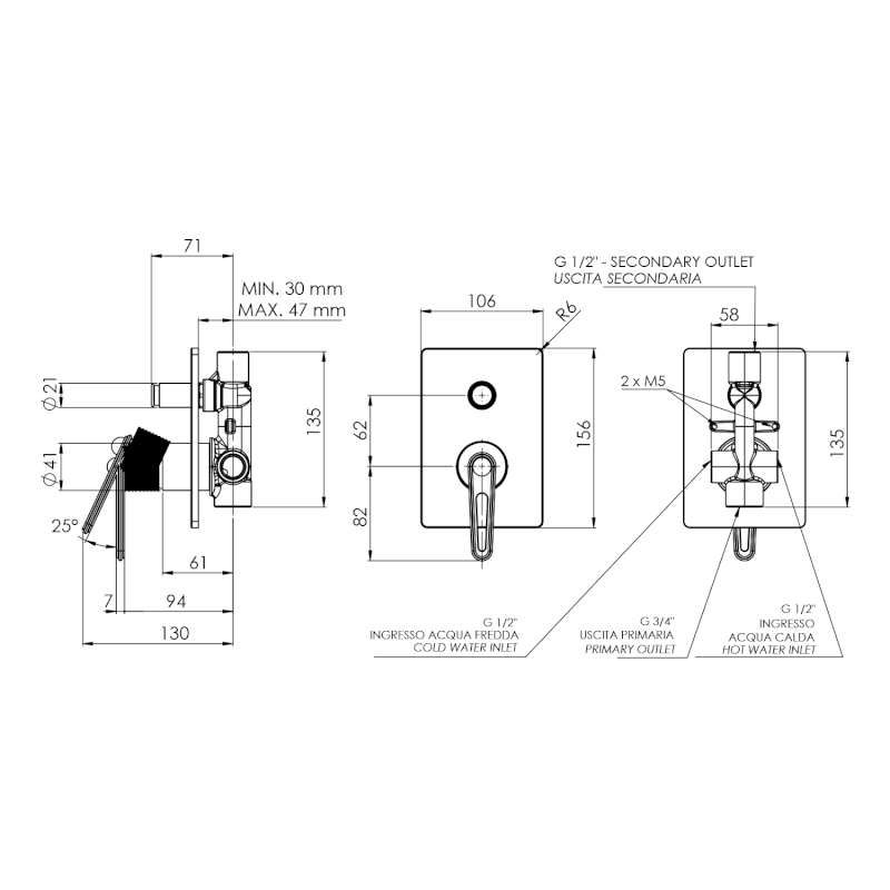 BEBÉ podomítková sprchová baterie, 2 výstupy, bronz BB042/18