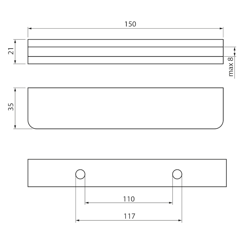 Držák skleněné poličky 8mm, černá mat MY009B