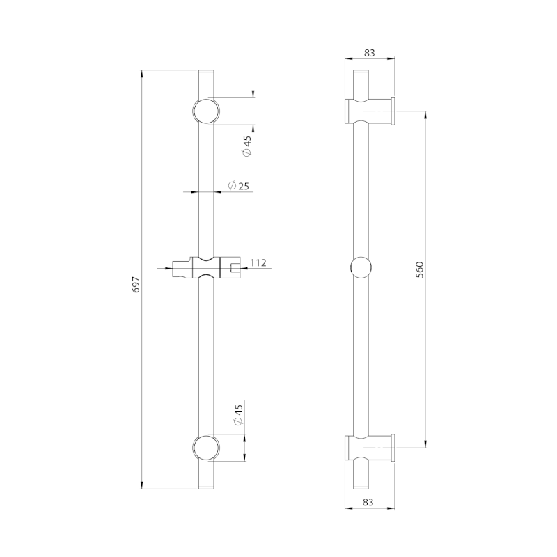 Sprchová tyč, posuvný držák, kulatá, 700mm, zlato SC017
