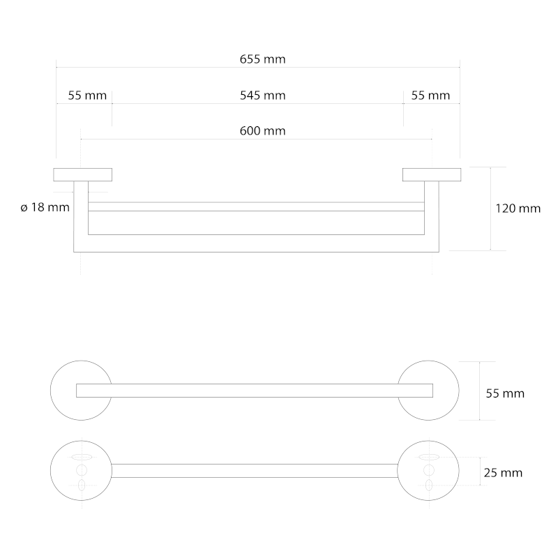 X-ROUND GOLD dvojitý držák ručníků 600mm, zlato mat XR401GB