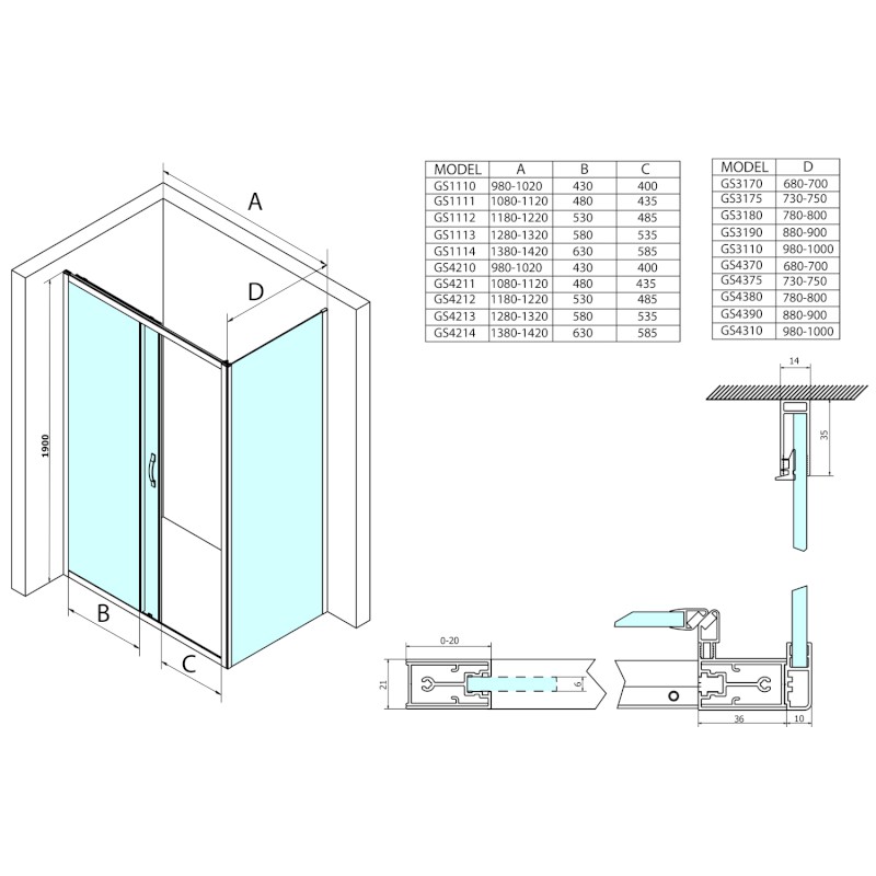 SIGMA SIMPLY sprchové dveře posuvné 1400 mm, čiré sklo GS1114