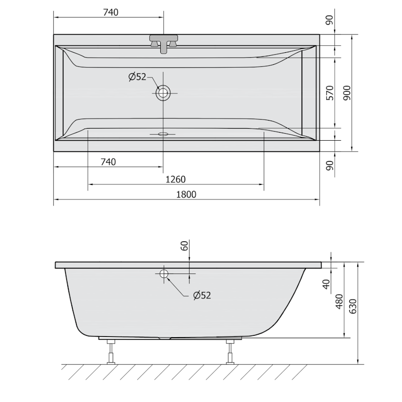 CLEO obdélníková vana 180x90x48cm, ivory 13111.40