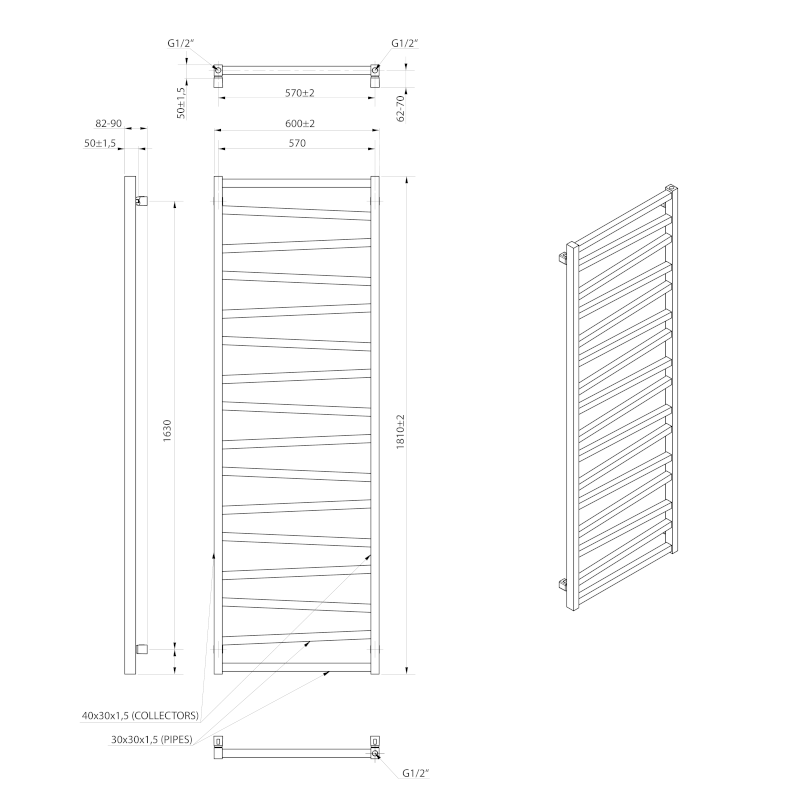 ZIG otopné těleso 600x1810 mm, černá mat ZG619B