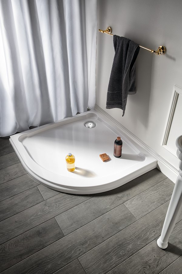 HERA sprchová vanička z litého mramoru, čtvrtkruh, 90x90x7,5cm, R550, bílá GH559