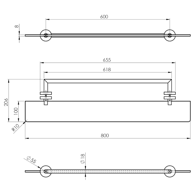 X-ROUND police s držákem osušky na skleněnou zástěnu, chrom XR458