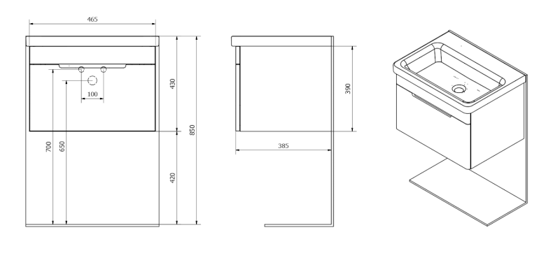 ELLA umyvadlová skříňka 46,5x39x38,5cm, bílá EL050-3030