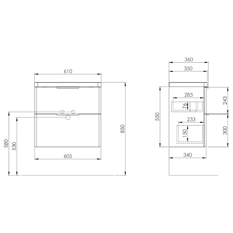DENEB umyvadlová skříňka 60,5x55x34,5cm, bílá mat DN264