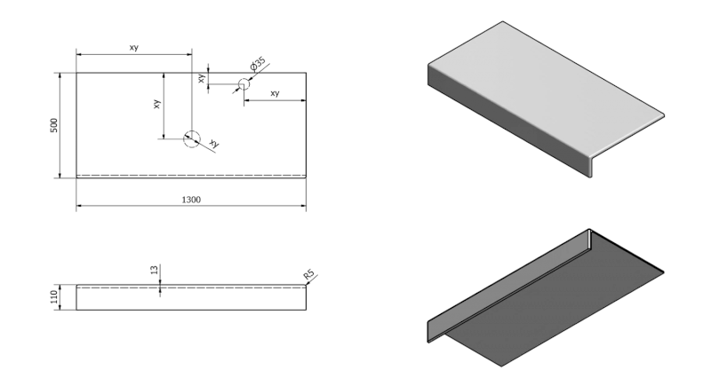 TAILOR rockstone deska 130x50 cm, provedení límce F TR130F
