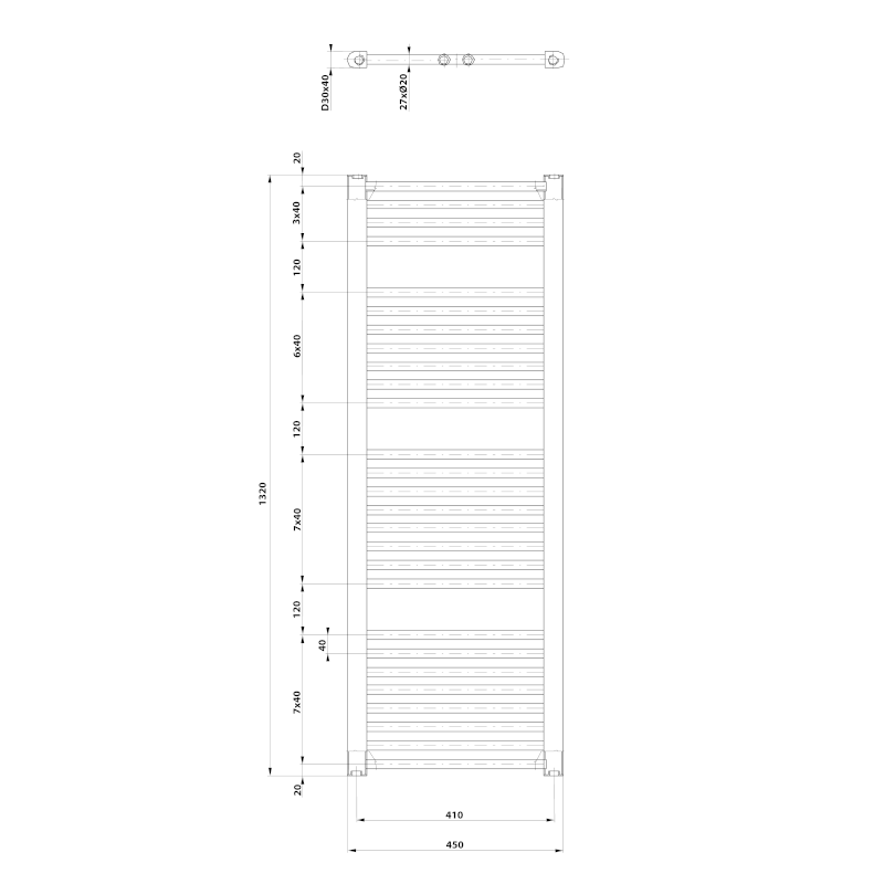 DIRECT otopné těleso s bočním připojením 450x1320mm, černá mat ILR34B