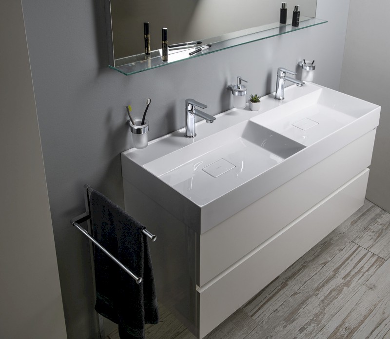 GODIVA dvojumyvadlo, litý mramor, 119x44cm, bílá GU119