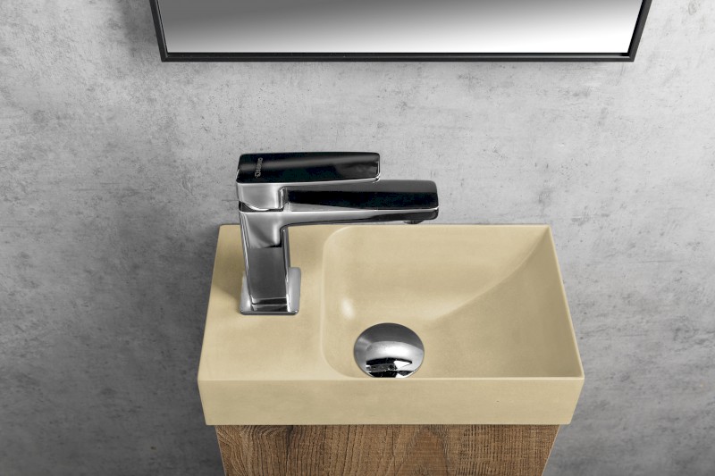 PICCOLINO betonové umývátko 30,8x17cm, baterie vlevo, žlutá mat PK30022