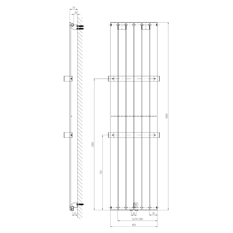 COLONNA otopné těleso 450x1800mm, metalická stříbrná IR145