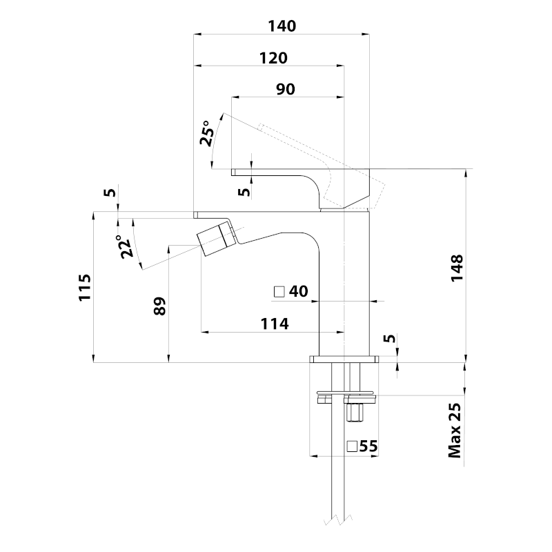 FORATA stojánková bidetová baterie, černá mat FT003/15