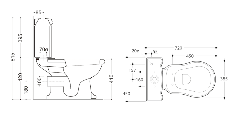 RETRO WC kombi mísa 38,5x72cm, zadní odpad, černá mat 101331