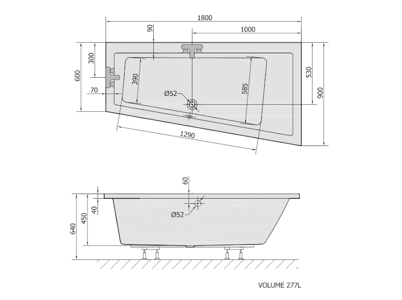 ANDRA R asymetrická vana 180x90x45cm, ivory 78771.40