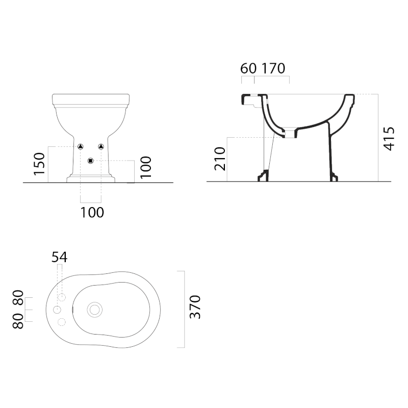 CLASSIC bidet, 37x54cm, 3 otvory, bílá ExtraGlaze 8762311