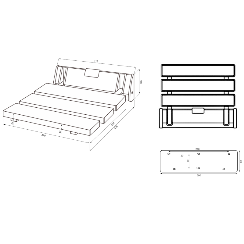 RAVO sklopné sedátko do sprchového koutu 32x32,5cm, WPC, šedá AE236GR