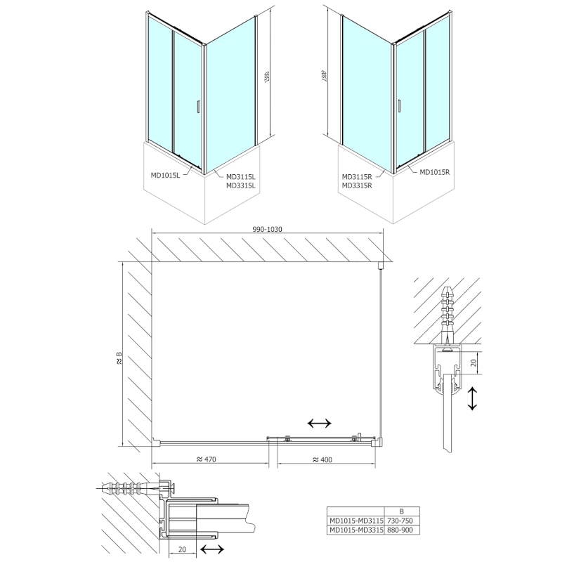 DEEP boční stěna 900x1500 cm, čiré sklo MD3315
