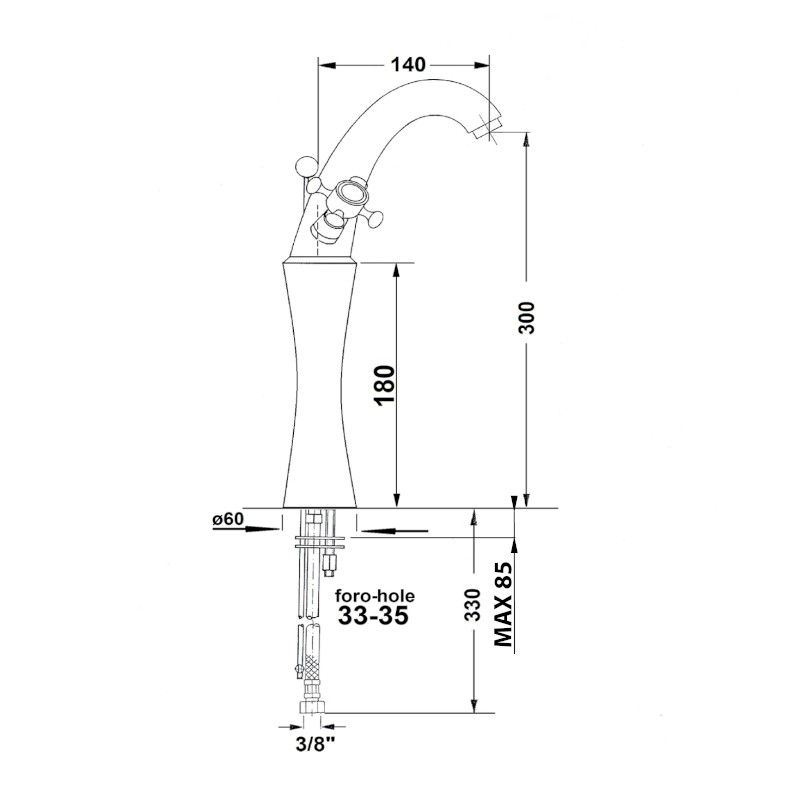 ANTEA stojánková umyvadlová baterie vysoká s výpustí, výška 300mm, chrom/zlato 3272L
