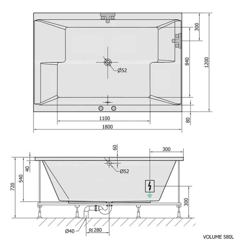 DUPLA hydromasážní vana, 180x120x54cm, Attraction Hydro-Air, chrom 13611.4010