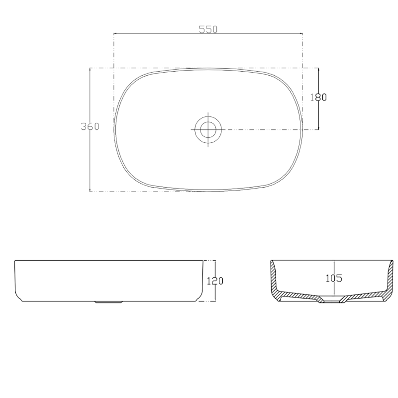 INFINITY OVAL keramické umyvadlo na desku, 55x36cm, ivory 10NF65055-2K