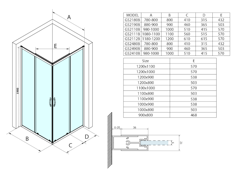 SIGMA SIMPLY BLACK sprchové dveře posuvné pro rohový vstup 800 mm, sklo Brick GS2480B